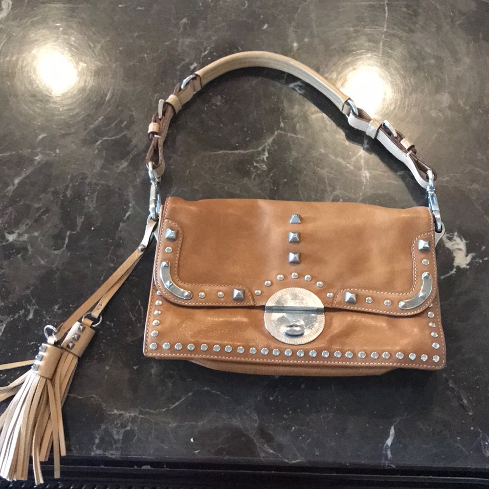 Authentic Prada studded tan handbag